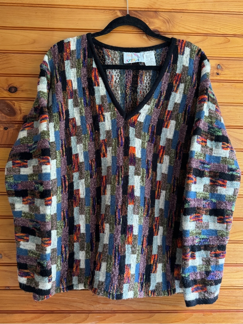 Vintage Via Spina Sweater Italy Wool Blend Art Knit Abstract Lagenlook 2X